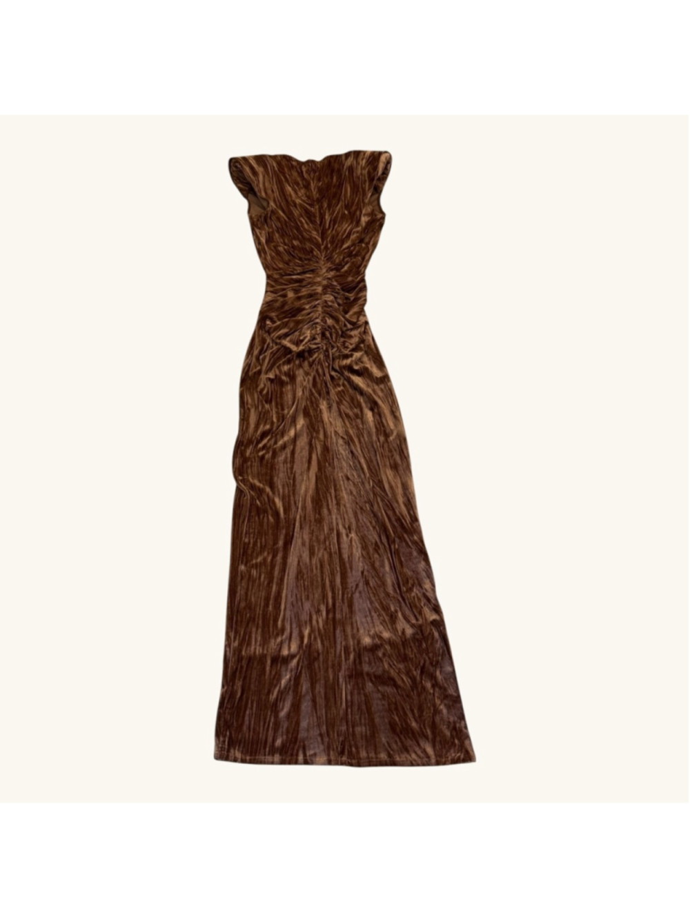 Ronny Kobo Hayley Plunge Neck Ruched Maxi Dress Caramel Velvet XS - Picture 4 of 7